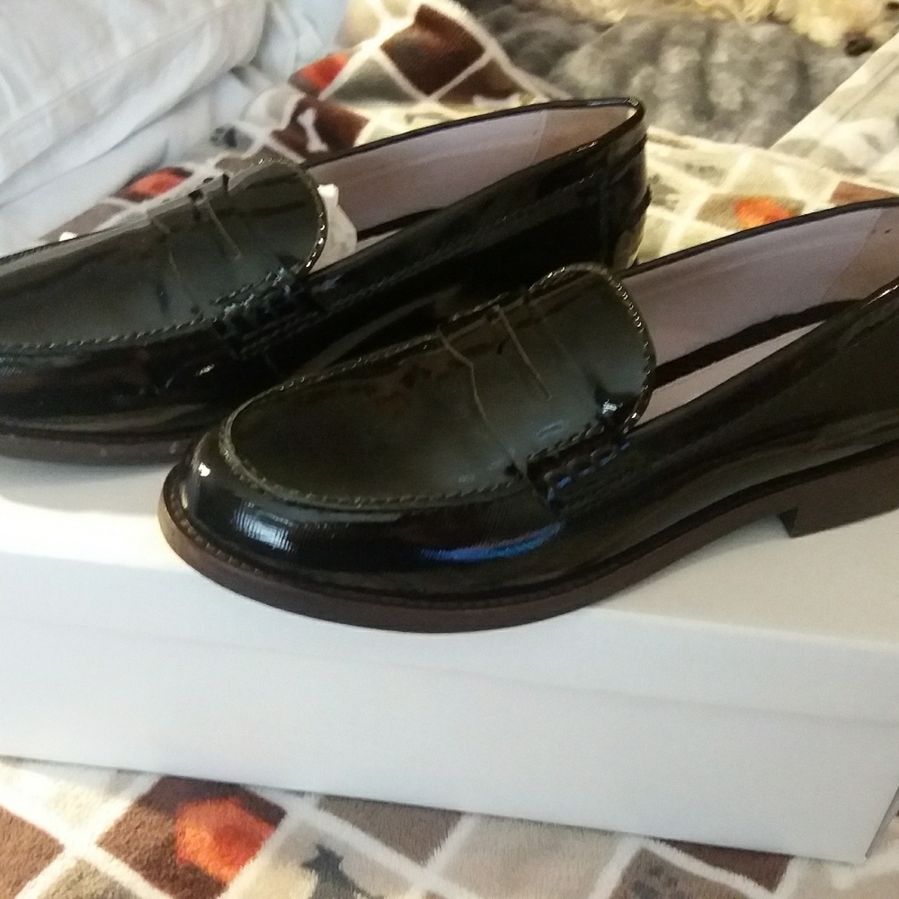 Ladies black patent loafers